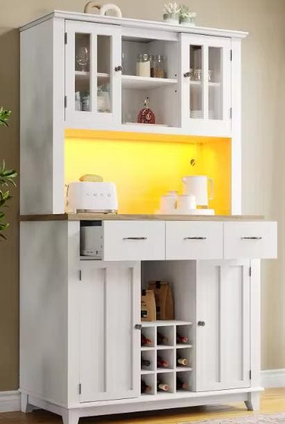 Hoge Keukenkast met LED – Buffetkast met Wijnrek &amp; Planken, Huis en Inrichting, Keuken | Keukenelementen, Nieuw, Verzenden