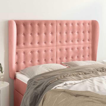vidaXL Hoofdbord met randen 147x23x118/128 cm fluweel roze, Verzenden, Nieuw, Stof