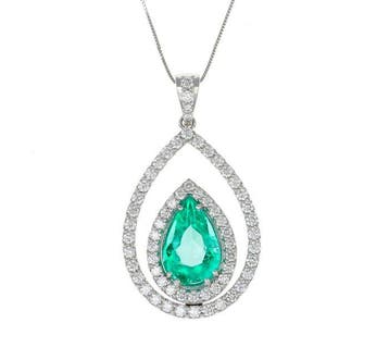 Ketting met hanger - 18 karaat Witgoud - 2.59ct. tw. Smaragd