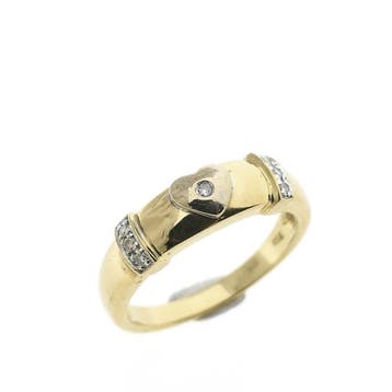 18 Krt. Bicolor gouden ring met hartje en diamant 0,07 ct., Gebruikt, Ophalen of Verzenden, 17 tot 18, Met edelsteen