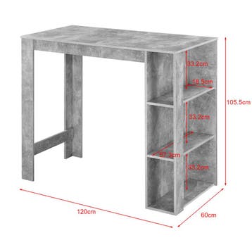 Bartafel Danderyd met 3 planken 120x60x105,5 cm betonkleurig, Huis en Inrichting, Verzenden, Nieuw