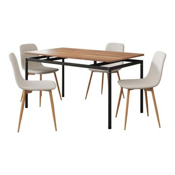 Eetkamerset Hemnes en Köfering 5-delig eikenkleurig en beige, Huis en Inrichting, Tafels | Eettafels, Verzenden, Nieuw