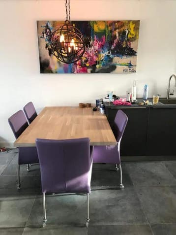 Set van 4 leren eetkamerstoelen - met wieltjes en, Huis en Inrichting, Stoelen, Ophalen of Verzenden, Nieuw, Leer