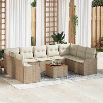 vidaXL Tuinbankenset 10 st Beige poly rattan, Verzenden, Nieuw, Rotan, Meer dan 8 zitplaatsen