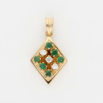 Hanger - 14 karaat Geel goud Smaragd - Diamant