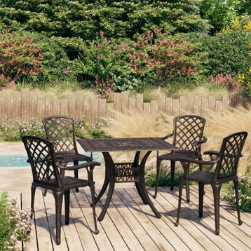vidaXL 5-delige Bistroset gietaluminium bronskleurig, Tuin en Terras, Tuinsets en Loungesets, Verzenden, Nieuw, Aluminium, 4 zitplaatsen