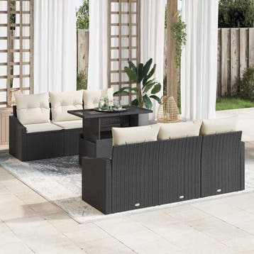 vidaXL Tuin Sofa Set 7 st Zwart en Crème poly rattan, Verzenden, Nieuw, Rotan, 7 zitplaatsen
