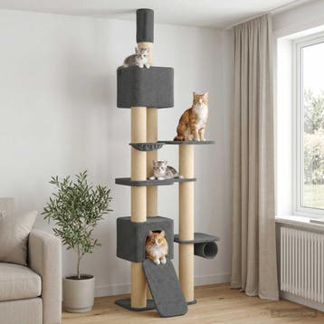 vidaXL Vloer-Plafond Kattenboom met sisalpaal Donkergrijs, Verzenden, Nieuw