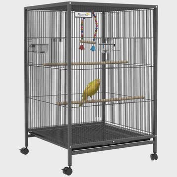 PawHut Vogelkooi op wielen met schommel, zitstokken en lade