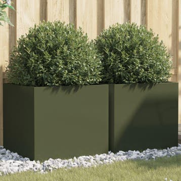 vidaXL Plantenbakken 2 st 49x47x46 cm staal olijfgroen, Verzenden, Nieuw, Metaal