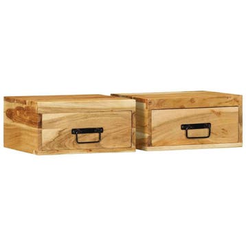 vidaXL Nachtkastjes 2 st wandgemonteerd massief acaciahout, Verzenden, Nieuw, Hout