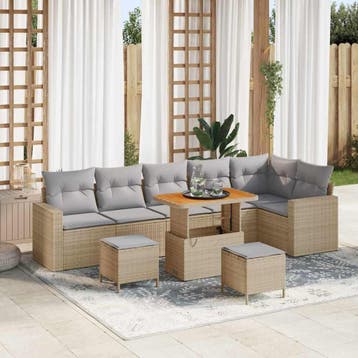 vidaXL Tuinbankenset 9 pcs Beige poly rattan, Verzenden, Nieuw, Rotan, Meer dan 8 zitplaatsen