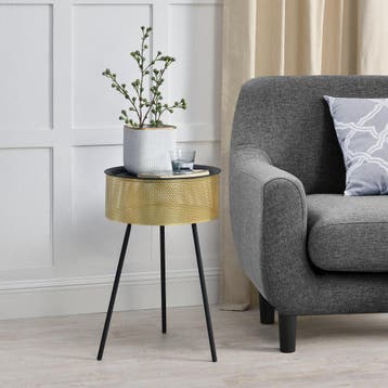 [en.casa] Salontafel Gällivare rond zwart en goud 65xØ40 cm, Huis en Inrichting, Tafels | Bijzettafels, Verzenden, Nieuw