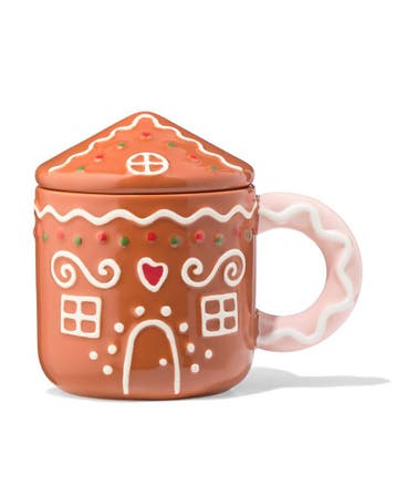 HEMA Mok 10x13.2cm gingerbread huisje met deksel, Verzenden, Nieuw