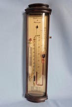sympiesometer met thermometer en baroscoop - Messing, Hout,