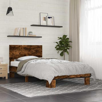 vidaXL Bedframe met Hoofdeinde Gerookt eiken 80 x 200 cm, Verzenden, Nieuw, Bruin, Hout
