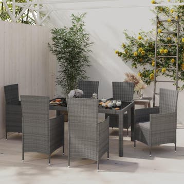 vidaXL 7-delige Tuinset met kussens poly rattan grijs, Verzenden, Nieuw, 6 zitplaatsen, Tuinset