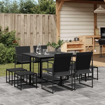vidaXL 9-delige Tuinset textileen zwart, Verzenden, Nieuw, 8 zitplaatsen, Rvs