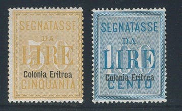 Italiaans Eritrea - Belastingzegels 50 en 100 lire overdruk,, Gestempeld
