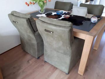 Set van 4 leren eetkamerfauteuils - met armleuning en, Huis en Inrichting, Stoelen, Ophalen of Verzenden, Nieuw, Leer