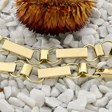 Gouden robuuste fantasie schakelarmband | 19 cm, Ophalen of Verzenden, Gebruikt, Goud, Goud