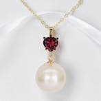 Zonder minimumprijs - Hanger - 14 karaat Geel goud Granaat -