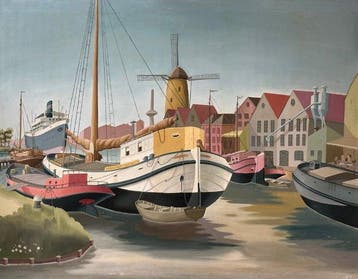 T.H.D.Hollandse school (XX) - Haven stadsaanzicht en, Antiek en Kunst