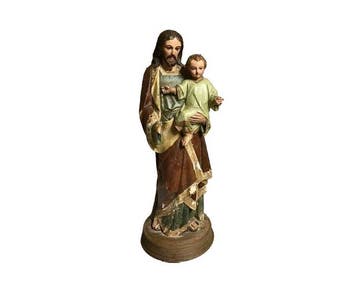 Beeld, Oud houten beeld heilige Sint Jozef en kind Jezus -