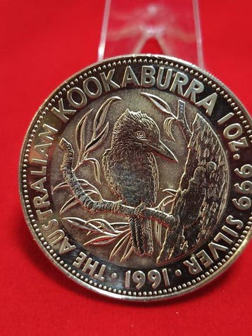 Australië. 5 Dollars 1991, Kookaburra, 1 Oz 31,10 Grm.Silver