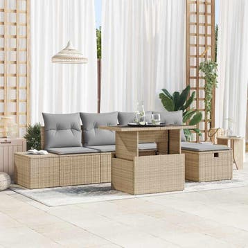 vidaXL Tuin Sofa Set 6 st Beige poly rattan, Verzenden, Nieuw, Rotan, 6 zitplaatsen