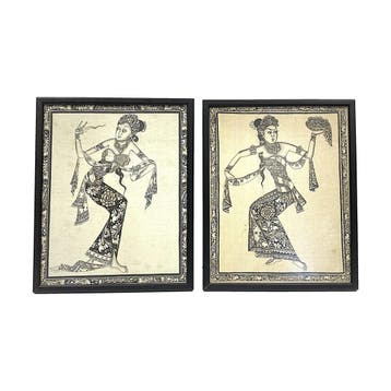 Batuan Bali schilderkunst in inkt - 2 Indonesische, Ophalen of Verzenden
