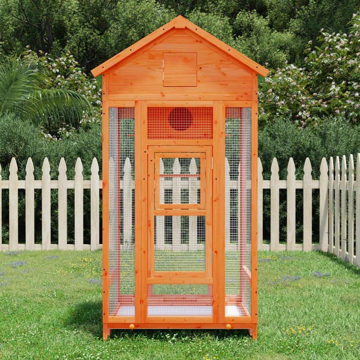vidaXL Volière 91,5x53x170 cm massief grenenhout bruin, Dieren en Toebehoren, Overige Dieren-accessoires, Nieuw, Verzenden