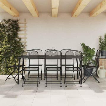 vidaXL 9-delige Tuinset metaalgaas antracietkleurig, Overige materialen, Verzenden, Nieuw, 8 zitplaatsen