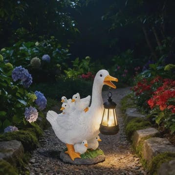 Zonne-energie Tuindecoratie: Lantaarn Draagster Gans met Kui, Verzenden, Nieuw