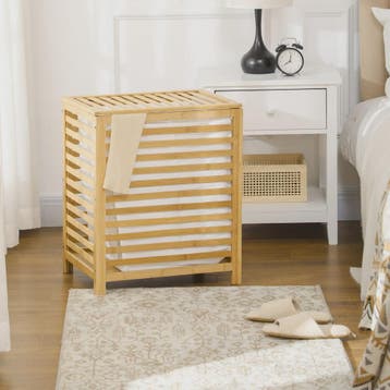 Homcom Bamboe Wasmand met Deksel - 55L - 50x36x60 cm - Natur, Huis en Inrichting, Verzenden, Nieuw