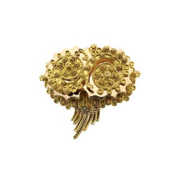 Antiek gouden oud Hollandse broche van een mutsenbel, Ophalen of Verzenden, Gebruikt, Overige kleuren, Goud