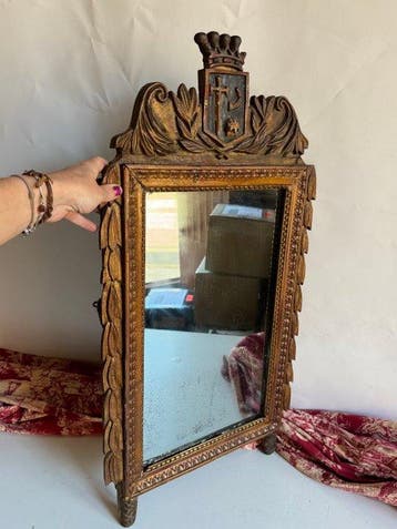 Spiegel - Verguld hout - Spiegel met wapenschild,