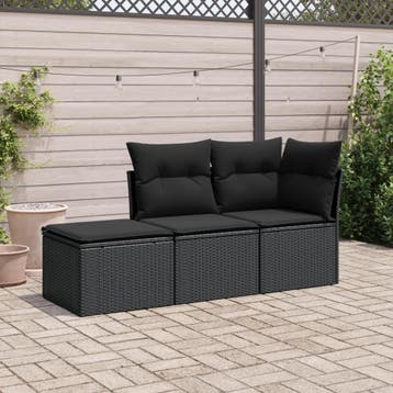 vidaXL 3-delige Loungeset met kussens poly rattan zwart, Tuin en Terras, Verzenden, Nieuw, Loungeset