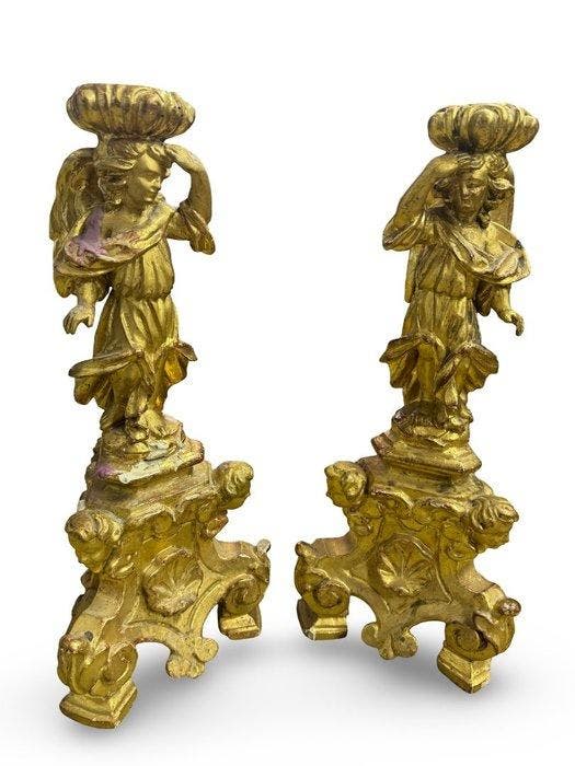 Kandelaber (2) - Verguld hout, Antiek en Kunst, Antiek | Overige Antiek