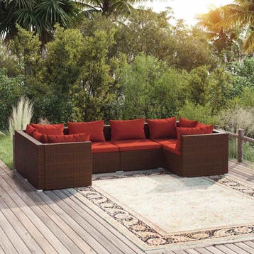 vidaXL 6-delige Loungeset met kussens poly rattan bruin, Verzenden, Nieuw, Loungeset