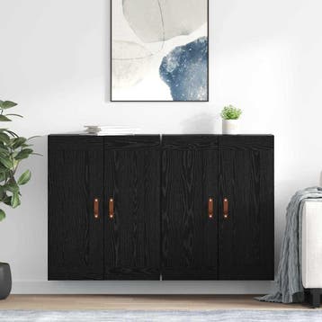 vidaXL Wandkast 2 st Zwart Eiken 69,5 x 34 x 90 cm Bewerkt, Huis en Inrichting, Kasten | Buffetkasten, Minder dan 50 cm, Verzenden