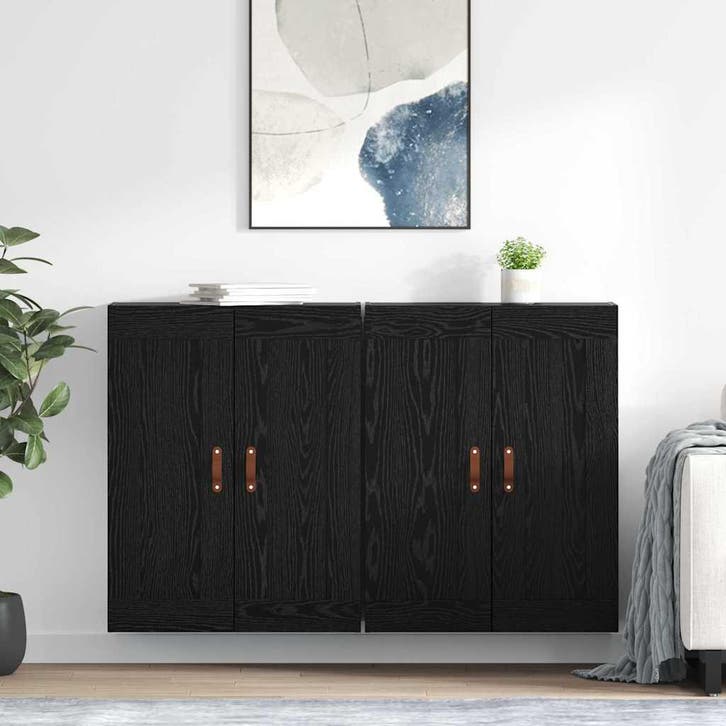 vidaXL Wandkast 2 st Zwart Eiken 69,5 x 34 x 90 cm Bewerkt, Huis en Inrichting, Kasten | Buffetkasten, Nieuw, Minder dan 50 cm