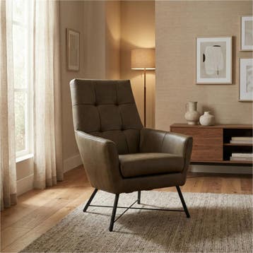 Leren fauteuil Proud - Rancho Green (olijf/groen), Nieuw, Ophalen of Verzenden, 75 tot 100 cm, Industrieel, Modern