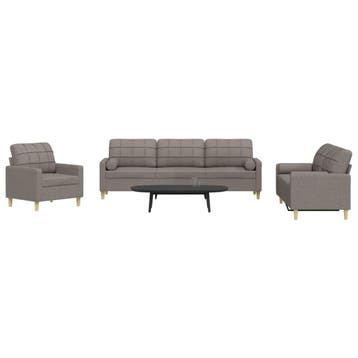 vidaXL 3-delige Loungeset met sierkussens stof taupe, Verzenden, Nieuw, Vierpersoons of meer, Stof