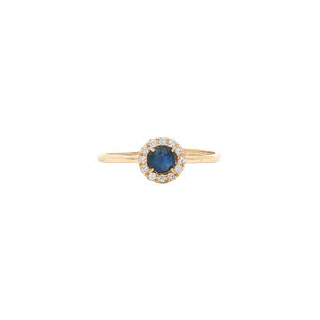 Gouden entourage ring met saffier en diamant 14 karaat*, Verzenden, Zo goed als nieuw, Goud