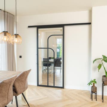 Stalen Schuifdeur koofsysteem - 4 Vlaks rond - Helder glas, 75 tot 150 cm, Nieuw, 150 tot 225 cm, Metaal