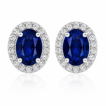 Zonder minimumprijs - Oorbellen Zilver - 3.32ct. tw. Saffier, Nieuw
