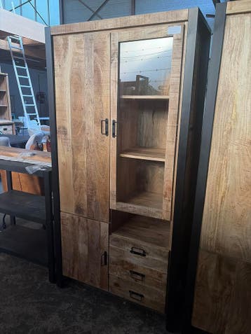 Vitrinekast mangohout 200x100x45, Huis en Inrichting, Kasten | Vitrinekasten, Ophalen, 200 cm of meer, Nieuw, 50 tot 100 cm