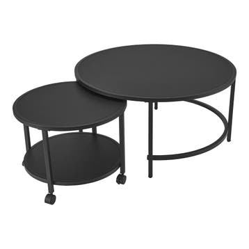[en.casa] Salontafel set van 2 Værøy rond zwart mat, Huis en Inrichting, Tafels | Salontafels, Verzenden, Nieuw