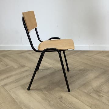 kantinestoel / stapelstoel zithoogte 46 cm, beuken - zwart, Ophalen of Verzenden, Gebruikt, Hout, Eén
